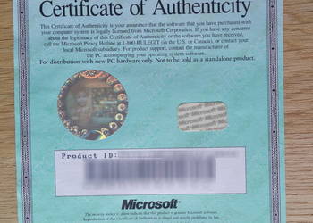 Certyfikat Windows 98, Certificate of Authenticity