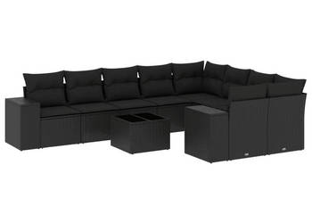10-cz. zestaw wypoczynkowy do ogrodu poduszki czarny rattan PE WM-3223044