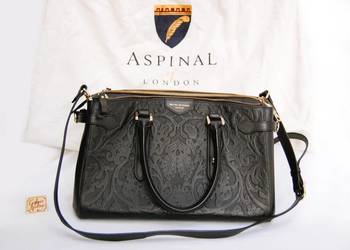 Aspinal of London Brook Street Bag czarna torebka skórzana tłoczona UK