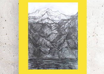 żółto czarny obrazek 30x40, góry rysunek A3, pejzaż górski