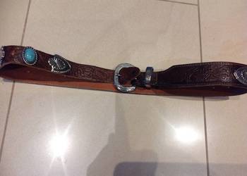 Pasek Skórzany Zdobiony Damski rozm S Skóra Naturalna