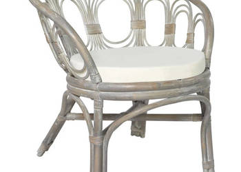 Krzesło stołowe z poduszką szary naturalny rattan i len WM-325476