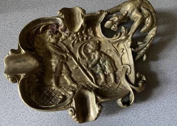 Popielniczka szkło, mosiądz, ceramiczna.