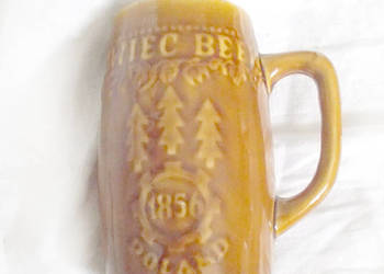 ceramiczny kufel żywiec, vintage kufel kamionka, prl kufel