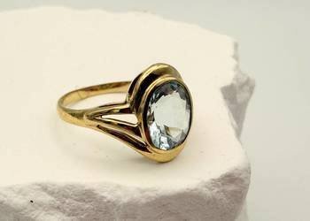 Lodowoniebieskie Marzenie: Koktajlowy Pierścionek Vintage Złoto 585 z Promi