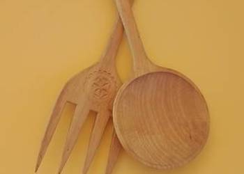 Gigantyczny zestaw zestaw XL (68 cm): Ręcznie rzeźbiona łyżka i widelec – A