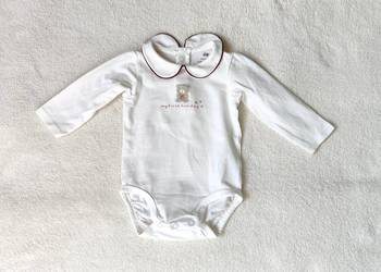 Białe body świąteczne H&M 62 kołnierzyk miś bawełna Boże Narodzenie