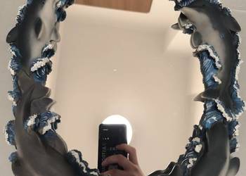 Okrągłe lustro w ramie z delfinami i falami 3D