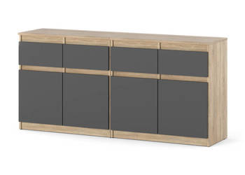 Komoda 4 Szuflady Drzwiczki Nowoczesna Szafka 160cm Dąb Sonoma Szary Mat