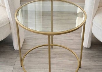 Stolik kawowy okrągły GLAMOUR złoty 50 cm szklany