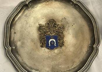 Ozdobna Patera Ścienna Herb Lubicz Posrebrzany Mosiądz 28,5 cm Vintage
