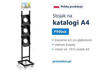 Mobilny czarny stojak na katalogi A4 z metalowymi kuwetami do biura