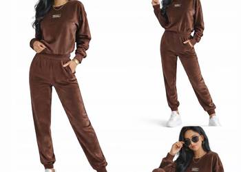 DRES WELUR KOMPLET DRESOWY WELUROWY BLUZA SPODNIE naszywka brąz