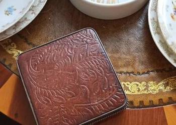 Papierośnica, cyna, wytłaczana skóra