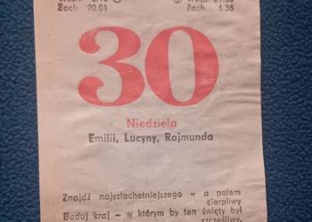 Kartka z kalendarza ściennego - zdzieraka, 30 czerwca 1991 r.