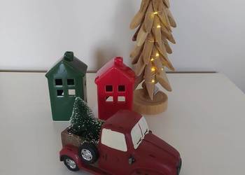 Świecznik domek ceramiczny 2 sztuki + Auto z choinką pickup