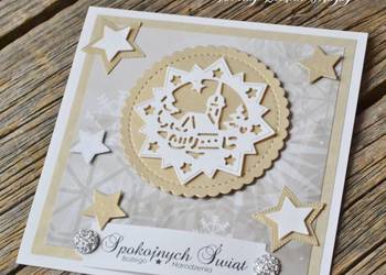 Kartka świąteczna na Boże Narodzenie z kościółkiem ręcznie robiona