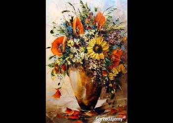 Kowalik - Polny bukiet - 60x40cm Obraz Olejny Kwiaty Szpachelka Faktura