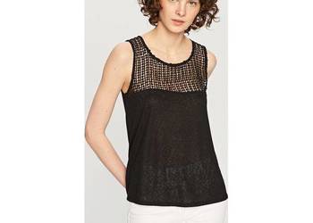 czarny top XS 34 RESERVED siatka siateczka dekolt bluzka