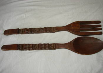 duża drewniana łycha+widelec