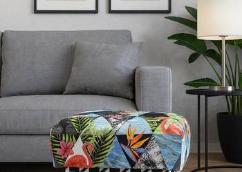 Kolorowy Podnóżek Patchwork Pufa Boho Designerska z Flamingiem Styl Glamour