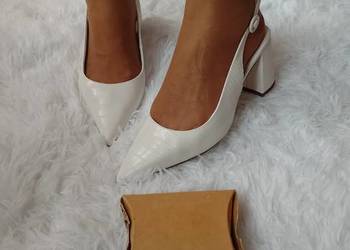 (40) ASOS/ Białe teksturowane czółenka z odkrytą piętą z Londynu, NOWE