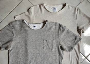 ZARA M/L bluzka bawełniana letnia beżowa szara męska damska