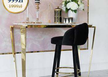 Hoker glamour tapicerowany do jadalni, barku, wyspy czarny złoty