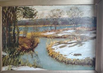 Stary obraz olejny Zimowe roztopy