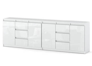 Komoda Biała Połysk Glamour Duża Pojemna Szafka 6 Szuflad Nowoczesna 240cm