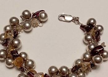 Bransoletka srebrna kulki i kamienie