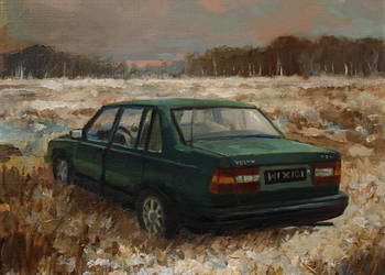 Obraz olejny z cyklu "Wrosty" - Volvo 940 30x30