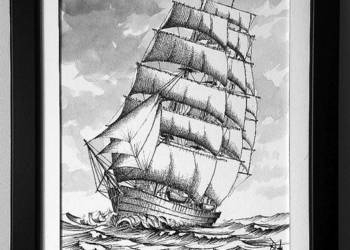 Obraz narysowany Żaglowiec 21x30/17x22,6 od autora