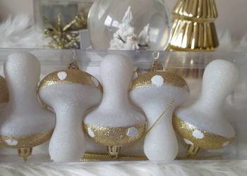 Bombki złote białe grzybki muchomorki