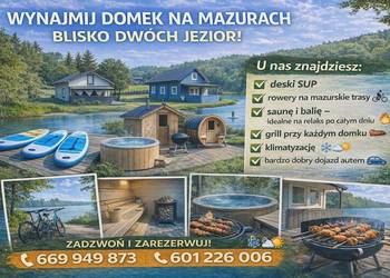 Wynajem domków Mazury | Sauna, rowery, SUP, grill