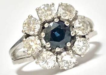 Pierścionek z BIAŁEGO złota SZAFIR DIAMENTY 1.3ct