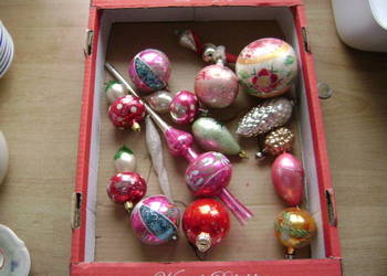 Starocie z PRL - Bombki choinkowe szklane = Zestaw 15 sztuk + czubek TANIO