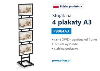 Czarny stand na plakaty A3 x 4 - stojak do urzędu, biura, muzem, teatru