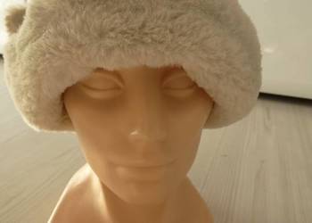 Czapka Zimowa Futrzana Sztuczne Futro Kremowa Kapelusz