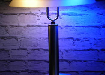Metalowa lampa elektryczna stłowa Trio ze szklanym kloszem