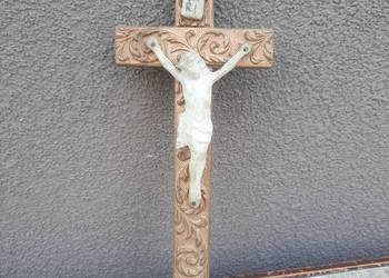nr4 Stary krzyż krucyfiks drewno zdobiony 24cm