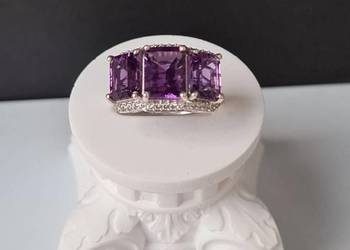 Pierścionek srebro 925 rodowane, ametysty afrykańskie i cyrkony naturalne