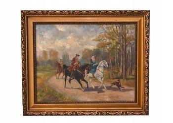 Jan Chełmiński - Arystokracja Na Konach - Stary Obraz Olejny na Płótnie