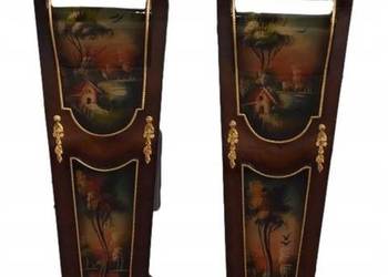 Dwa Postumenty Intarsjowane z Malunkami - Kolumny Piedestały Blat z Marmuru