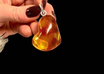 Wisior serce srebro 925 bursztyn bałtycki unikat rękodzieło