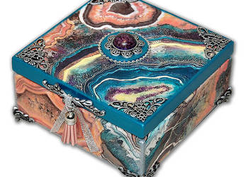 zdobiona SZKATUŁKA drewniana AGAT & SILVER