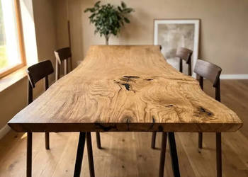 Stół dębowy MONOLIT 260cm — lita deska live edge, loft, unikat