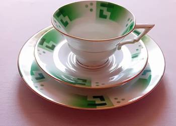 Trio śniadaniowe art deco - Spritzdekor. Bavaria, okres 1930-36. Zielone. Trio śniadaniowe art deco - Spritzdekor. Bavaria, okres 1930-36. Zielone.