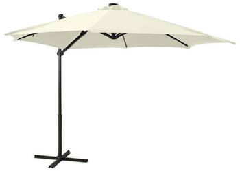 Parasol wiszący z lampkami LED i słupkiem 300 cm piaskowy WM-312328