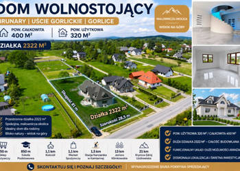 Dom wolnostojący 400m2 Działka 23a Brunary Gorlice